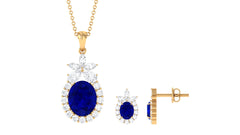 Lab Created Blue Sapphire Floral Jewelry Set with Moissanite