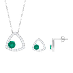 Certified Natural Emerald Geometric Necklace and Earrings Set with Moissanite