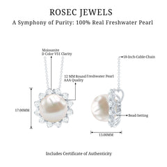 Freshwater Pearl and Moissanite Cocktail Flower Pendant Necklace