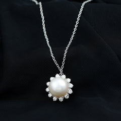 Freshwater Pearl and Moissanite Flower Chain Necklace