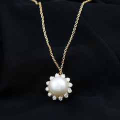 Freshwater Pearl and Moissanite Flower Chain Necklace