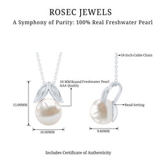 Freshwater Pearl Solitaire Pendant with Leaf