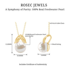 Freshwater Pearl Solitaire Pendant with Leaf