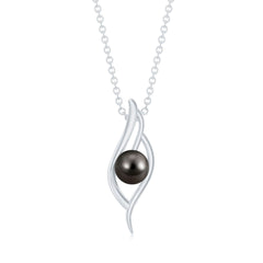 7.5 Carat Solitaire Black Pearl Leaf Pendant Necklace