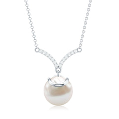 Real Freshwater Pearl Drop Necklace with Diamond