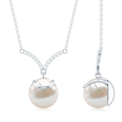 Real Freshwater Pearl Drop Necklace with Diamond