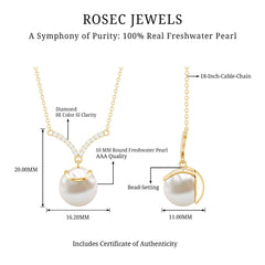 Real Freshwater Pearl Drop Necklace with Diamond