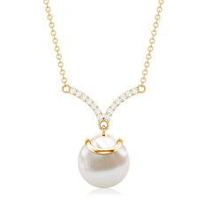 Real Freshwater Pearl Drop Necklace with Diamond