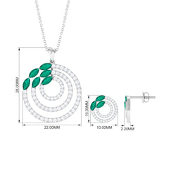 Natural Emerald and Moissanite Cocktail jewelry Set in Gold