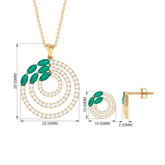 Natural Emerald and Moissanite Cocktail jewelry Set in Gold