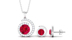 Created Ruby and Moissanite Swirl Pendant and Earrings Set