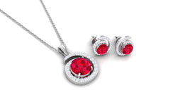 Created Ruby and Moissanite Swirl Pendant and Earrings Set
