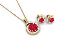 Created Ruby and Moissanite Swirl Pendant and Earrings Set