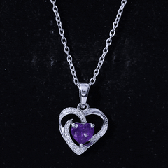 Natural 1 Carat Amethyst Heart Pendant Necklace with Diamond