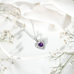 Natural 1 Carat Amethyst Heart Pendant Necklace with Diamond