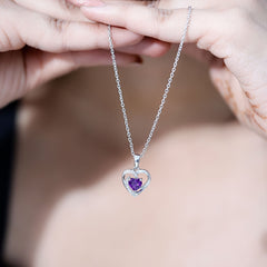 Natural 1 Carat Amethyst Heart Pendant Necklace with Diamond
