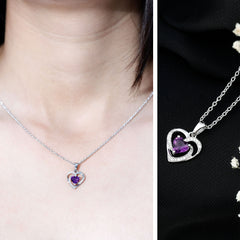 Natural 1 Carat Amethyst Heart Pendant Necklace with Diamond