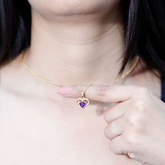 Natural 1 Carat Amethyst Heart Pendant Necklace with Diamond