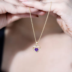 Natural 1 Carat Amethyst Heart Pendant Necklace with Diamond