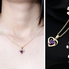 Natural 1 Carat Amethyst Heart Pendant Necklace with Diamond