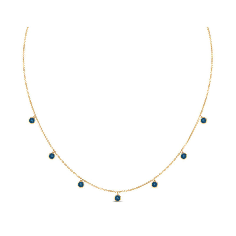 Real London Blue Topaz Station Necklace in Bezel Setting