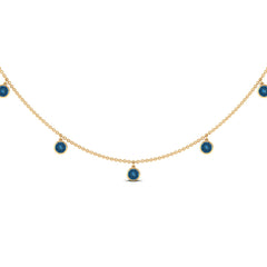 Real London Blue Topaz Station Necklace in Bezel Setting