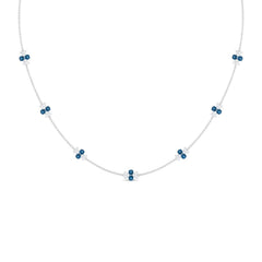 London Blue Topaz Station Chain Necklace with Moissanite