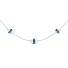 London Blue Topaz Station Chain Necklace with Moissanite