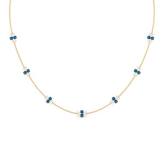 London Blue Topaz Station Chain Necklace with Moissanite