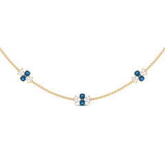 London Blue Topaz Station Chain Necklace with Moissanite