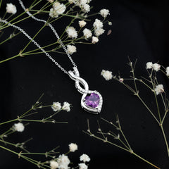 Certified 2 Carat Amethyst Infinity Heart Necklace with Silver Chain