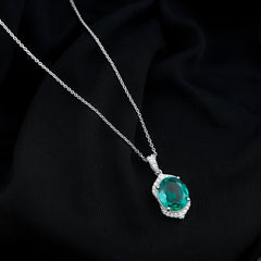 Lab Grown Emerald Vintage Inspired Pendant Necklace with Diamond