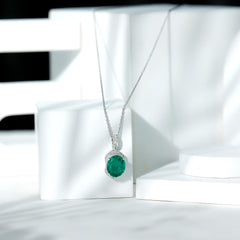 Lab Grown Emerald Vintage Inspired Pendant Necklace with Diamond