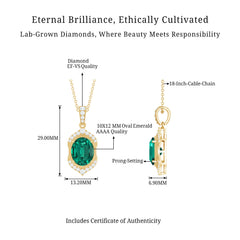 Lab Grown Emerald Vintage Inspired Pendant Necklace with Diamond