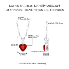 Certified Lab Grown Ruby Heart Pendant Necklace With Diamond