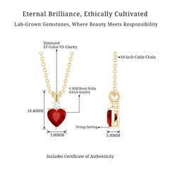Certified Lab Grown Ruby Heart Pendant Necklace With Diamond