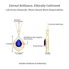 Certified Lab Grown Blue Sapphire Designer Necklace with Diamond Accent