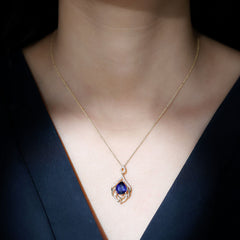 Certified Lab Grown Blue Sapphire Designer Necklace with Diamond Accent