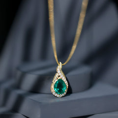 Lab Grown Emerald Vintage Inspired Necklace with Diamond