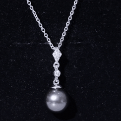 Natural Tahitian Black Pearl Dangle Pendant with Moissanite