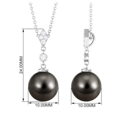 Natural Tahitian Black Pearl Dangle Pendant with Moissanite