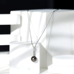 Natural Tahitian Black Pearl Dangle Pendant with Moissanite