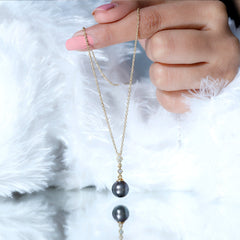 Natural Tahitian Black Pearl Dangle Pendant with Moissanite