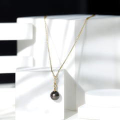 Natural Tahitian Black Pearl Dangle Pendant with Moissanite