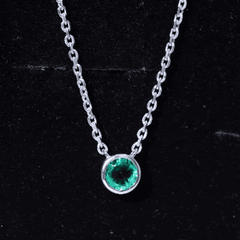 Bezel Set Lab Grown Emerald Solitaire Necklace With Silver Chain