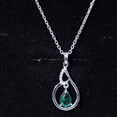Certified 0.7 Carat Lab Grown Emerald Teardrop Necklace with Chain