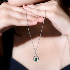 Certified 0.7 Carat Lab Grown Emerald Teardrop Necklace with Chain