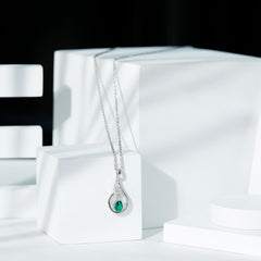 Certified 0.7 Carat Lab Grown Emerald Teardrop Necklace with Chain