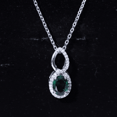 1.2 Carat Oval Lab Grown Emerald Infinity Necklace with Silver Chain