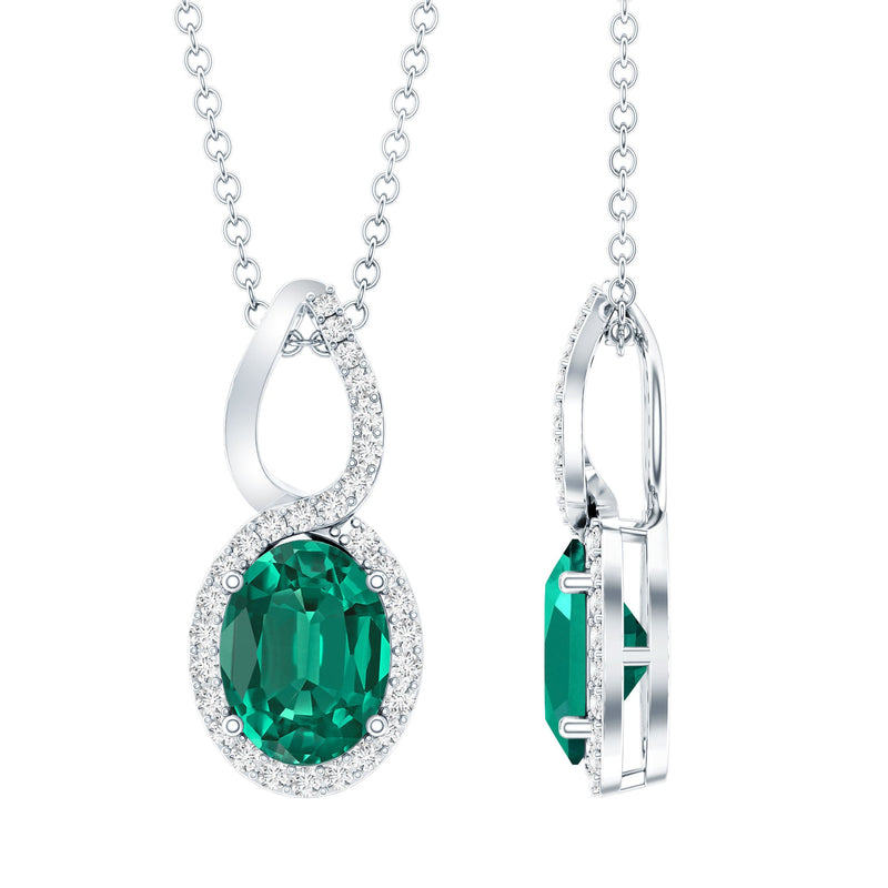 1.2 Carat Oval Lab Grown Emerald Infinity Necklace with Silver Chain